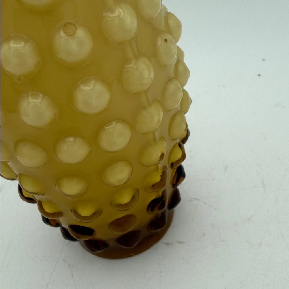 VTG Lefton hand blown hobnail amber/ yellow ombré 9” vase